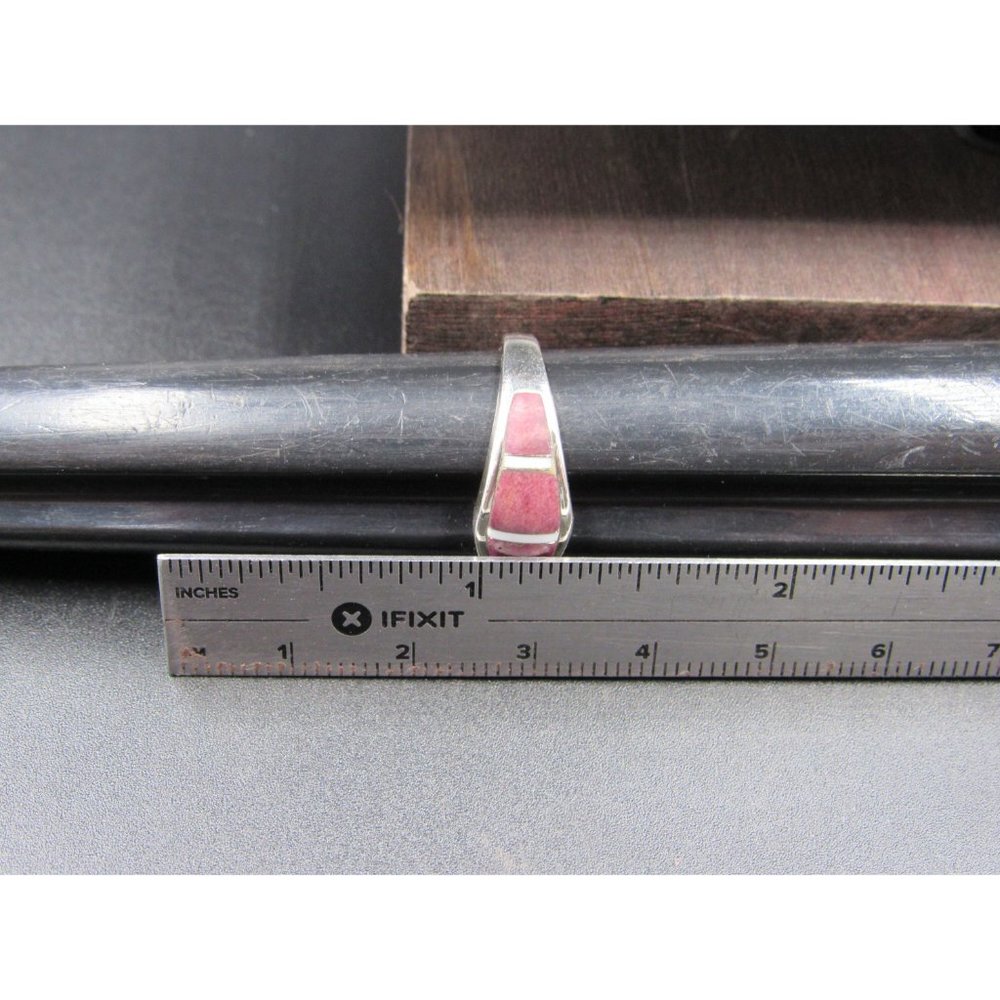 Size 8 Sterling Silver Purple And White Inlay Quality Band Ring Vintage - Picture 6 of 7